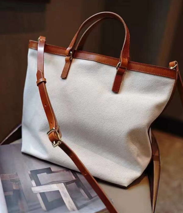 Sac à main cuir et coton, Élégance naturelle