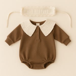 Barboteuse bébé chocolat avec bandeau