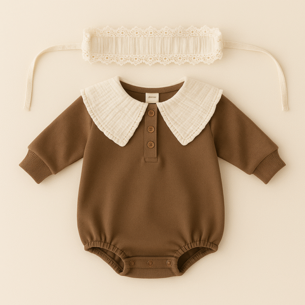Barboteuse bébé chocolat avec bandeau